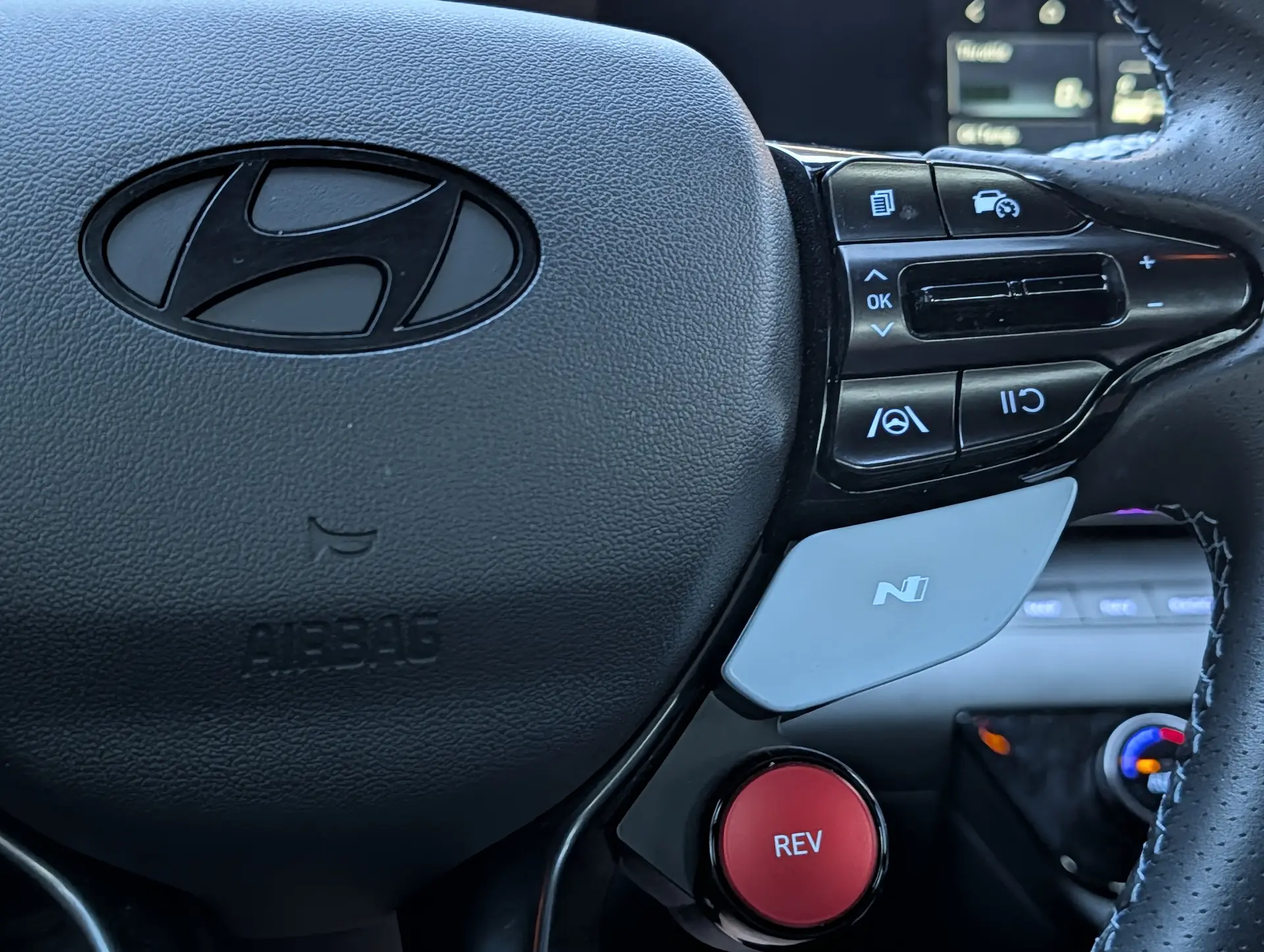 Elantra N steering wheel with N mode and rev-matching controls